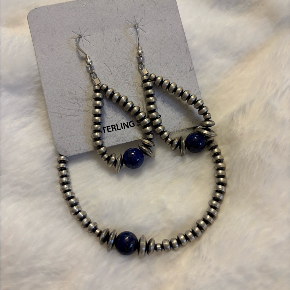 Handsome sterling silver lapis earring and bracelet set